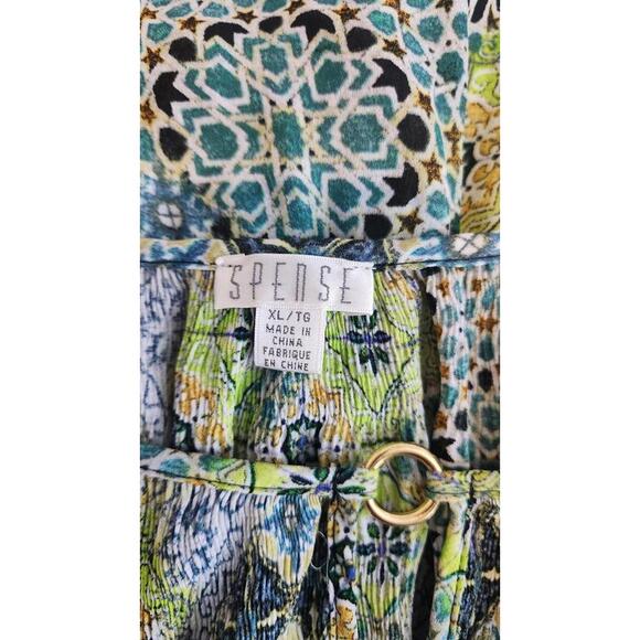 Spense Shirt Womens XL Green Blue Boho Peasant Tunic Top Bell Sleeve Print Flowy - Picture 6 of 7